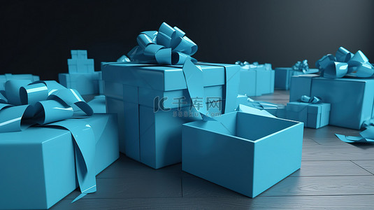 蓝色礼盒背景图片_以 3d 呈现的蓝色礼品盒上的空白空间