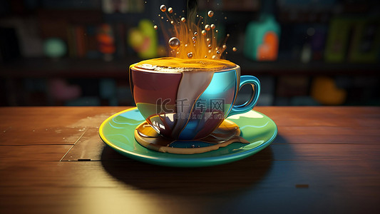 美味饮品背景图片_咖啡饮品卡通绿色