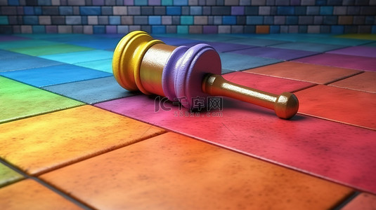 彩虹骄傲姿势中彩色木槌敲打的 3D 渲染概念