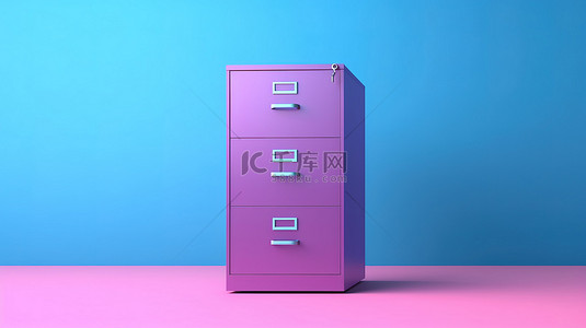 粉红色背景和蓝色文件柜，采用 3D 创建的双色调饰面描绘