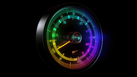 3d 插图中的彩色车速表指针图标