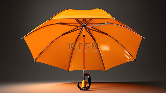 带铁柄的橙色雨伞打开的 3D 插图