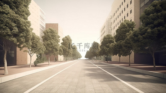 简约广告牌背景图片_通过 3D 渲染描绘的简约城市街道背景