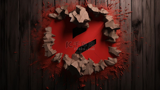 从破裂的地球和变黑的木墙中出现的红色二号的爆炸性 3d 渲染
