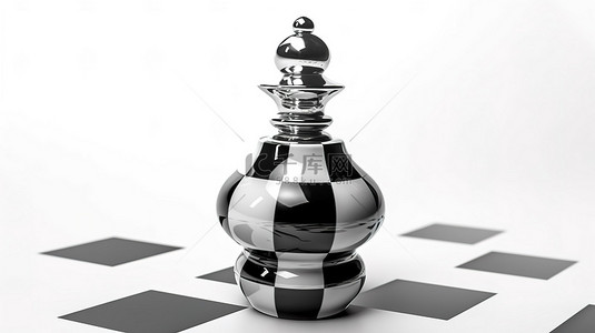 在白色背景上孤立的倒置黑白国际象棋皇后的 3D 插图