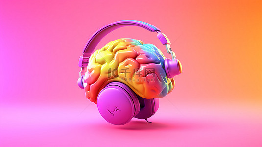 带耳机和复制空间的大脑的创意思维 3D 插图