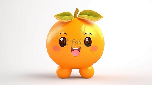 水果可爱背景背景图片_可爱又高兴的橙色水果卡哇伊 3D 动画人物，背景干净，有切片