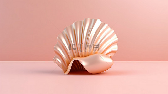 镀金贝壳雕塑的 3D 渲染，装饰着柔和的粉红色调