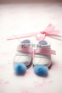婴儿鞋背景图片_白纸上的白色婴儿鞋和鞋刷