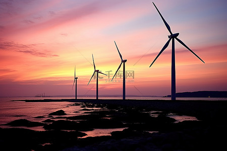 风电场照片日出日落海洋海滩海洋海风