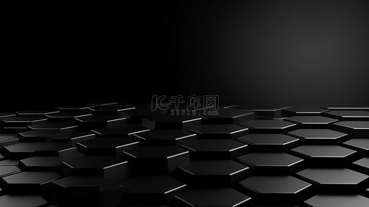 具有黑色 3D 产品展示和蜂窝图案背景的抽象几何平台讲台
