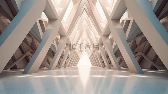 以三角拱门为特色的 3D 渲染抽象建筑空间