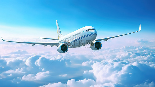 旅行概念飞机在云层中翱翔的 3d 渲染