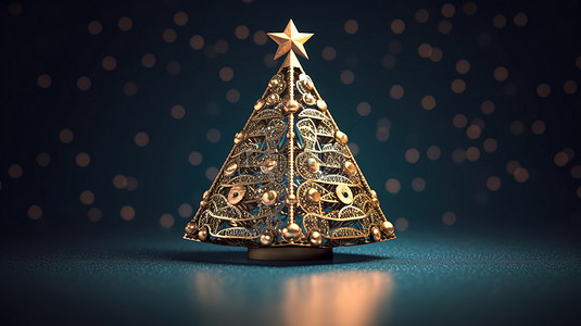 3D 渲染的带有加密货币装饰的节日卡尔达诺圣诞树