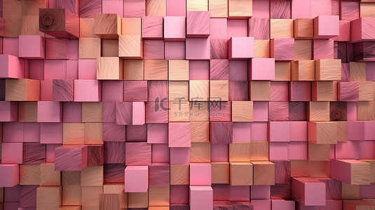 3d 渲染粉色和金色平面抽象木质背景
