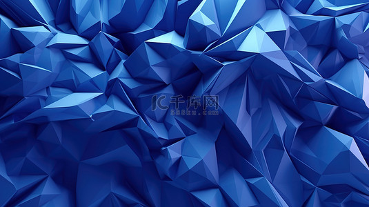 科技感蓝色框背景图片_低聚蓝色表面抽象 3D 渲染