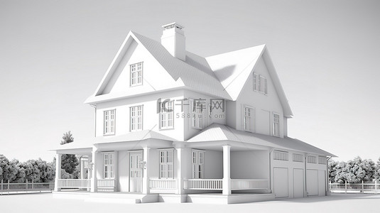 楼背景图片_以 3d 呈现并在白色背景中隔离的白色两层楼房屋