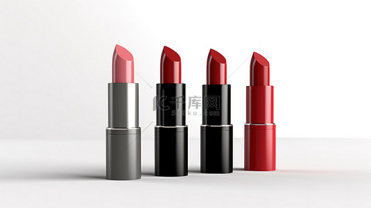 化妆品包装设计的 3D 插图，以白色背景上隔离的口红为特色