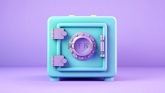 紫色财富背景图片_蓝色柔和背景上紫色保险箱的 3D 插图前视图