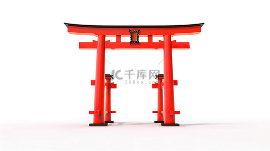 站立人背景图片_一个 3D 渲染的日本牌坊网关，独立站立在白色背景下