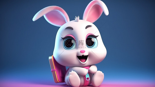 3D 插图中迷人的兔子卡通人物