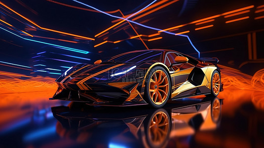 快速跑背景图片_3D 插图高级照明背景展示豪华跑车的高速刺激