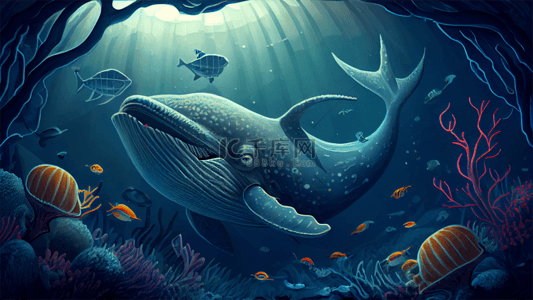 凶猛海洋动物背景图片_海下生物鲨鱼卡通背景