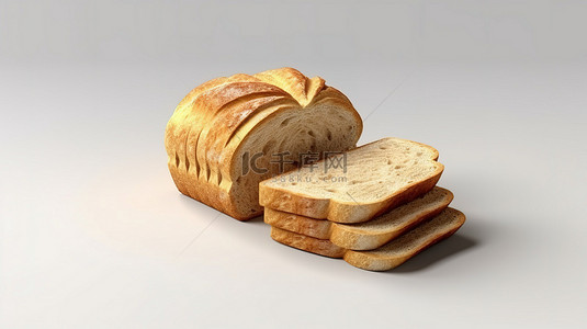 以等距视角呈现的单个切片面包的独立 3D 渲染