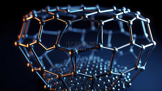 化学原子结构背景图片_抽象纳米技术 3D 渲染中六边形几何形式的特写描绘石墨烯原子结构