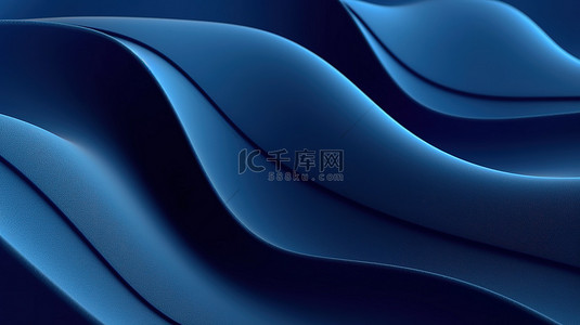 蓝纸或棉织物中波浪和曲线的 3D 渲染背景