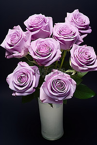 图中展示了一个插着十二朵紫玫瑰的花瓶