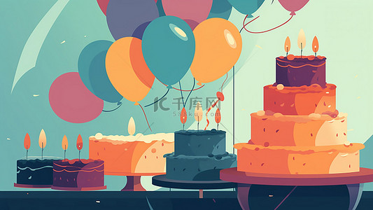 扁平气球背景图片_派对甜品蛋糕扁平