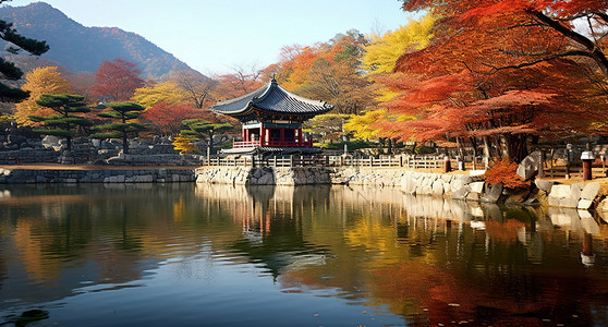 韩国秋天的水神庙