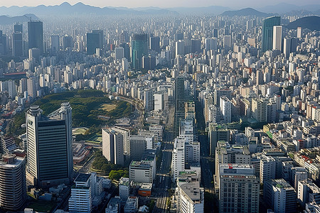 首尔城市景观的顶视图 鸟瞰首尔城市景观