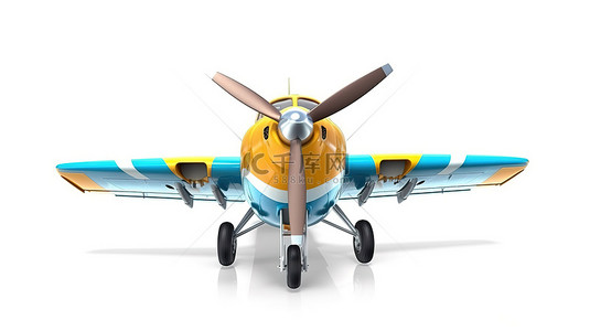 黄色和蓝色两座老式飞机的 3D 渲染，后视图隔离在白色背景上