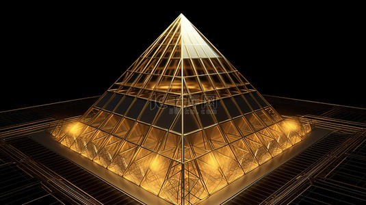 抽象线条渐变背景背景图片_线框金三角屋顶的 3D 渲染