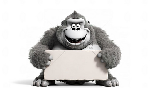 字符背景图片_举着 3D 大猩猩的标语牌，它有着滑稽的肥胖体格和巨大的窥视器