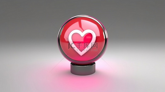按钮前视图背景图片_情人节心形按钮前视图 3D 渲染与爱情图像和社交媒体的影响