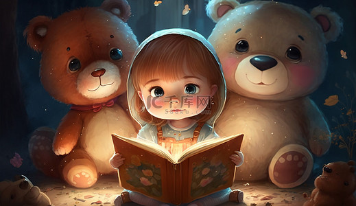 玩具卡通背景图片_儿童阅读教育小熊背景
