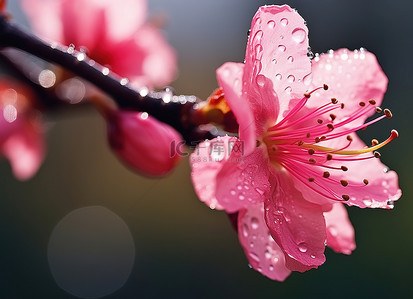 粉红色花朵上的水滴