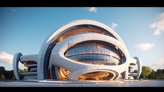 公司精美背景图片_建筑物未来派外部建筑的精美 3D 渲染