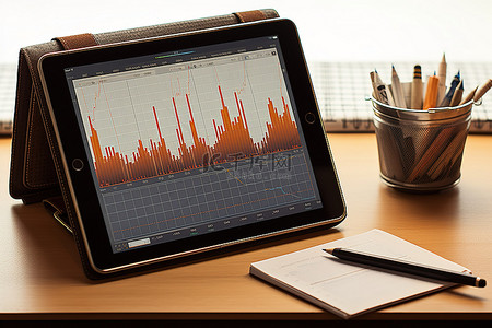 科技金融科技背景图片_桌子上铅笔盒旁边有一台 ipad