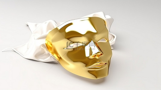 3D 渲染中纯白色背景的金色面膜