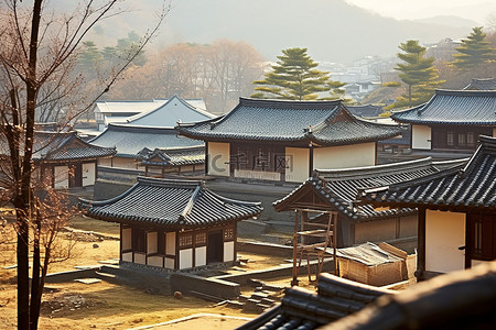 韩式石锅背景图片_韩国传统韩式小镇