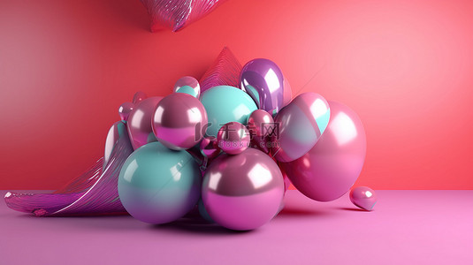 年度背景背景图片_抽象背景与复制空间彩色 3D 渲染气球庆祝 peri 的年度颜色未来派插图