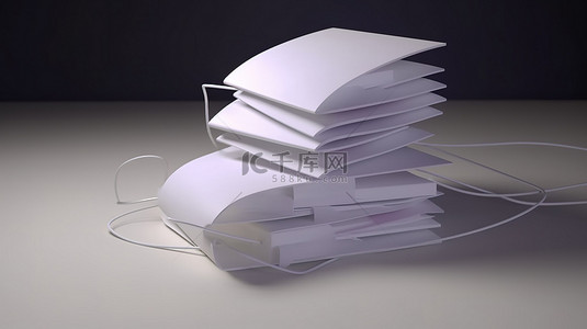 电脑鼠标链接到 3D 渲染中的一堆信封