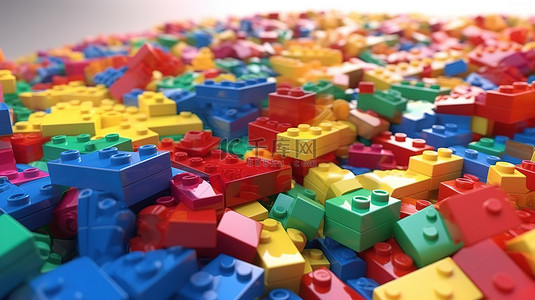 儿童玩具教育背景图片_充满活力的游戏时间 3D 渲染一系列彩色塑料块的儿童