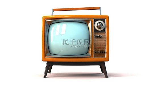 广告复古背景图片_白色背景上的蓝色 3D 电视，采用模拟设计