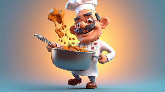 美食手背景图片_滑稽厨师的 3D 漫画