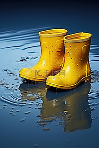橡背景图片_黄色橡胶靴被水覆盖